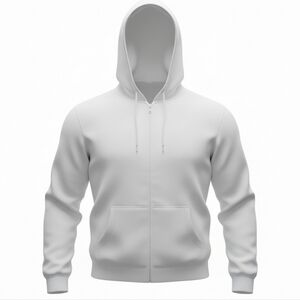 White Zip-Up Hoodie Athletic Works Cotton Fleece Jacket Size Medium